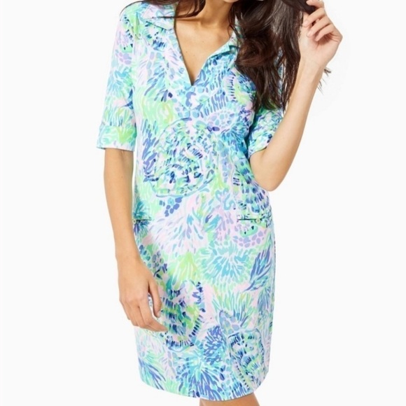 Lilly Pulitzer UPF 50+ Quincey Dress in Shell of a Party Green Blue Sz XS - Picture 1 of 9